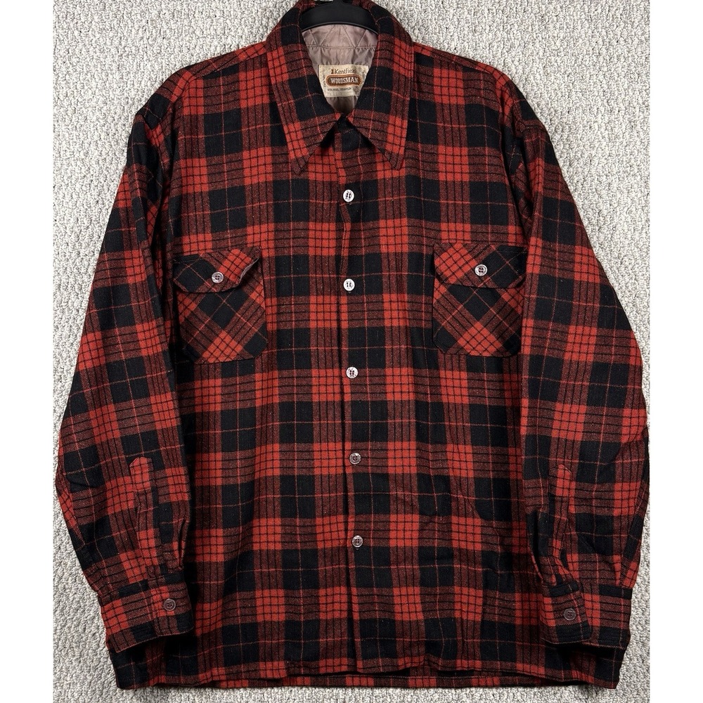 Vintage 70s 80s Kentfield Woodsman Wool Buffalo Plaid CPO Shirt Jacket